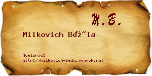 Milkovich Béla névjegykártya